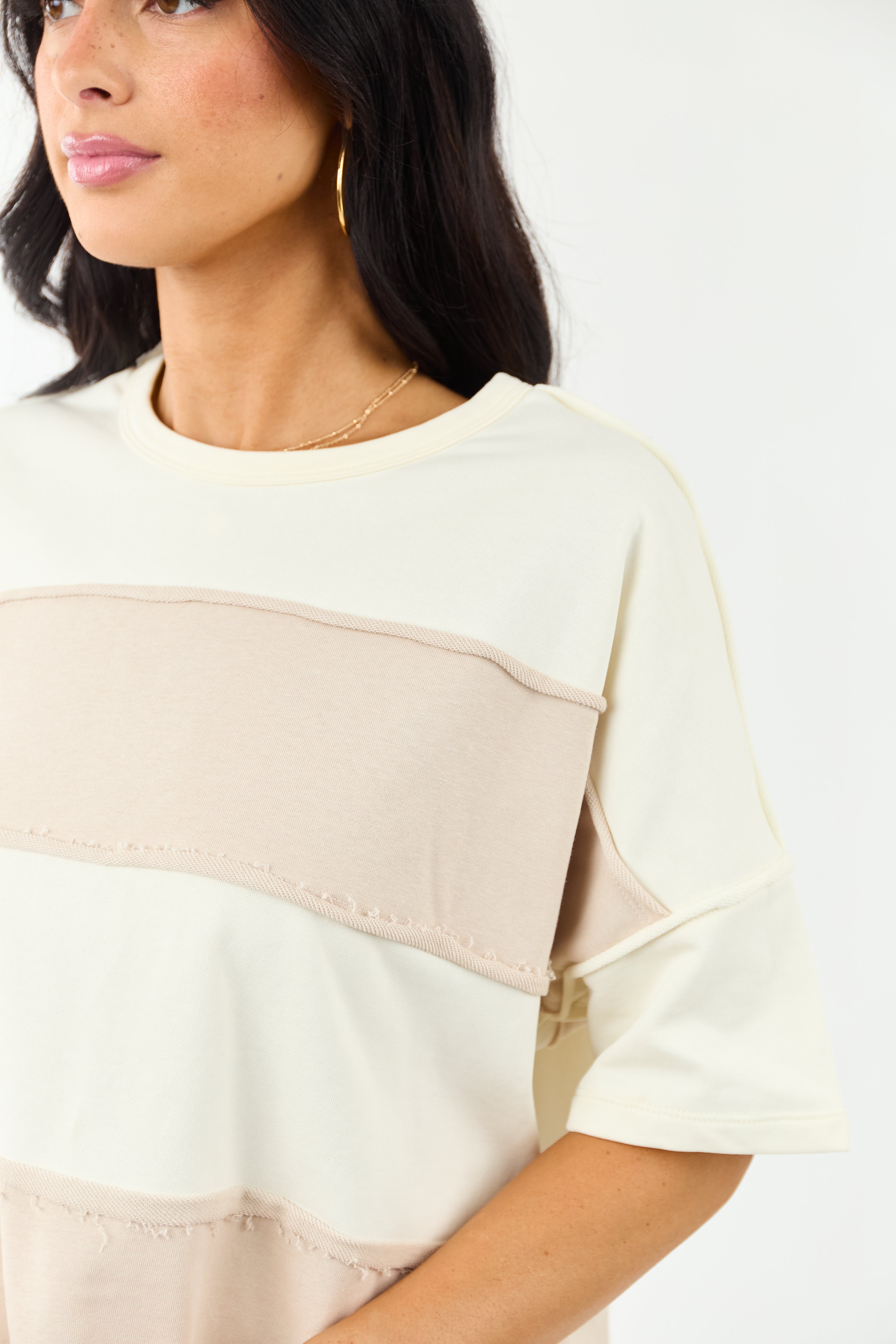 Cream and Latte Colorblock Relaxed Knit Tee